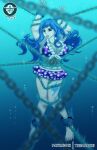  1girl asphyxiation bikini bikini_skirt blue_eyes blue_hair bondage chain chains drowning fairy_tail front-tie_bikini handcuffs implied_snuff juvia_loxar swimsuit thearashi tied_hands tied_up underwater water 