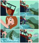 alligator blonde_hair boat brown_eyes comic disney embarrassed_underwear_female embarrassing euf freckles green_eyes green_panties kim_possible kimberly_ann_possible long_hair orange_hair panties ripped_clothes ripped_clothing ripped_pants ron_stoppable short_hair swamp water