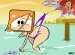  anthro ass ass_crack beach big_breasts bikini black_eyes breasts brown_hair bubble_butt crossover debbie_turnbull disney dog embarrassing fishing fishing_rod funny furry goof_troop high_heels hook milf ocean orange_hair peg_pete robotboy shiny shiny_skin short_hair side-tie_bikini smile surprise wedgie wide_hips zoda-x_(artist) 