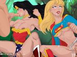 big_breasts black_hair blond_hair dc dc_comics fellatio group_sex handjob supergirl titflaviy vaginal whentai wonder_woman