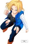 action_pose android_18 artist_request big_breasts cleavage clenched_fist dragon_ball_z torn_clothes torn_pantyhose