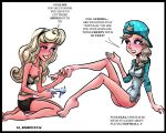 2girls aroberts blonde_hair blue_eyes bottomless crossover disney elsa_(frozen) feet frozen_(movie) hair multiple_girls princess_aurora shoes_removed sleeping_beauty