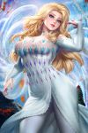 1_girl 1girl blonde blonde_hair blue_eyes clothed dress elsa elsa_(frozen) female female_human female_only frozen_(movie) long_blonde_hair long_hair looking_at_viewer nudtawut_thongmai solo solo_female standing