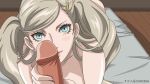 1boy 1girl ann_takamaki blue_eyes gif handjob hetero holding_penis looking_at_viewer on_stomach persona persona_5 pov takamaki_anne twin_tails uncensored