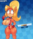  anthro ass_jiggle big_breasts breasts coco_bandicoot crash_(series) crash_team_racing dongitos long_hair mai_shiranui mai_shiranui_(cosplay) overflowing_breasts price_tag shop standing thick_thighs voluptuous 