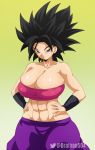 1girl 1girl abs big_breasts black_hair breasts caulifla dragon_ball_super dratvan long_hair looking_at_viewer