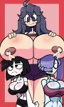  3_girls big_breasts breast_envy creepy_susie goth hex_maniac hex_maniac_(pokemon) huge_breasts lactation nintendo pokemon skullgirls squigly_(skullgirls) the_oblongs 