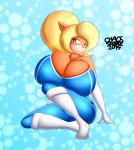 big_breasts blonde_hair bodysuit breasts chaossabre coco_bandicoot crash_bandicoot green_eyes solo