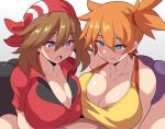 2girls before_sex bitch blue_eyes brown_hair clothed eyebrows_visible_through_hair female female_human haruka_(pokemon) huge_ass huge_breasts human kasumi_(pokemon) konno_tohiro looking_at_penis looking_down may may_(pokemon) misty orange_hair pokemon slut surprised whore