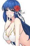 1girl 1girl 1girl alluring alternate_costume bangs bare_midriff bare_shoulders big_breasts bikini blue_eyes blue_hair breasts caeda caeda_(fire_emblem) cleavage commentary_request female_only fire_emblem fire_emblem:_mystery_of_the_emblem fire_emblem:_shadow_dragon_and_the_blade_of_light flower grin hair_flower hair_ornament hair_ribbon hand_up high_res light-skinned_female light_skin long_hair looking_at_viewer midriff navel nintendo nirainini red_flower red_rose ribbon rose simple_background smile stomach swimsuit upper_body v very_long_hair white_background white_bikini white_ribbon white_swimsuit