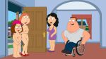 bonnie_swanson breasts erect_nipples family_guy glasses hat joe_swanson lois_griffin meg_griffin nude shaved_pussy thighs