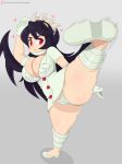 1_girl 1girl alternate_costume big_breasts blush breasts clothed cosplay embarrassed female filia_(skullgirls) impossible_clothes jinu long_sleeves nurse_uniform panties purple_hair red_eyes revealing_clothes samson_(skullgirls) skullgirls solo underwear valentine_(skullgirls) white_panties