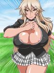 1girl animated animated_gif areola_slip big_breasts borrowed_character bouncing_breasts breasts cleavage dark_skin gif huge_breasts kurokagami_ryuuko muchigaku no_bra original running school_uniform skirt solo takaryo_(artist) tanned_skin