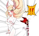 1girl 2boys alastor_(hazbin_hotel) angel_dust_(hazbin_hotel) angry blonde blush breasts charlie_morningstar_(hazbin_hotel) demon_girl dilf hazbin_hotel high_resolution horns long_hair male multiple_boys nipples nude sharp_teeth vivienne_medrano vivziepop white_skin