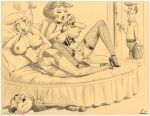 big_breasts cheating_wife cuckold fishnets george_jetson hanna-barbera implied_sex jane_jetson judy_jetson julius_zimmerman_(artist) long_penis monochrome mother_and_daughter mr._spacely nude_female pussy the_jetsons worried