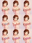 1girl alternate_color breasts brown_eyes brown_hair final_fantasy final_fantasy_vii headband highres itou_nobuhiro no_(pixiv3794) nude one_eye_closed panties short_hair smile striped striped_panties surprise surprised underwear wink yuffie_kisaragi