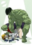 1girl ass_up blonde_hair boob_window cleavage crossover dc green_penis huge_breasts huge_penis hulk hulk_(series) marvel power_girl rape rape_face screaming the_sabu torn_clothes vaginal veiny_penis