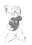 android_18 bottomless dragon_ball dragon_ball_super dragon_ball_z funsexydragonball monochrome no_panties pussy shirt t-shirt