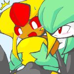  blush breast_grab breasts gardevoir grabbing lowres nintendo pokemon red_eyes vespiquen 