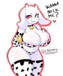 <3 <3_eyes 1girl 2018 anthro anthro_only areola armwear artist_name big_breasts bikini boss_monster bovid bracelet breasts caprine cleavage clothed clothing collar cow_bell cow_bell_collar cow_bikini cow_print cow_print_armwear cow_print_legwear cowbell dialogue dirty_talk elbow_gloves english_text eyelashes female female_anthro female_only fingerless_gloves floppy_ears fur furry gloomyacid gloves goat goat_ears goat_girl goat_horns grabbing_breasts grabbing_own_breast grabbing_own_breasts hand_on_breast heart-shaped_pupils heart_eyes holding_breast horn horns inviting jewelry legwear long_ears looking_at_viewer mammal navel open_mouth open_smile pink_eyes seductive smile solo solo_anthro solo_female standing stockings swimsuit talking_to_viewer text thick_thighs toriel undertale undertale_(series) video_games white_background white_fur