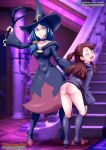  2_girls ass atsuko_kagari bbmbbf belt blush cute little_witch_academia palcomix pietro&#039;s_secret_club spank spanked spanking ursula_callistis yuri 