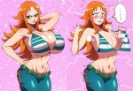 big_breasts ghost-malone nami nami_(one_piece) one_piece orange_hair purple_eyes surprised transformation