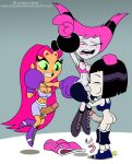 3futas boxing_gloves cartoon_network dat_ass dc_comics erection fellatio futanari ilpanza jinx nipples raven_(dc) starfire teen_titans teen_titans_go