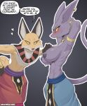  areola beerus canine cooliehigh dragon_ball dragon_ball_super exposed_breasts feline female_beerus fox genderswap high_res liquiir nipples text 