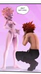 1boy 1girl 1girl 3d ashido_mina breasts colored_skin english english_text greatm8 high_resolution horns kirimina kirishima_eijirou male my_hero_academia nude open_mouth pink_hair pink_skin presenting presenting_vagina pubic_hair pussy red_hair source_filmmaker speech_bubble text