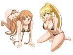 2_girls alluring amber_eyes asuna_(sao) auburn_hair bare_legs big_breasts bikini blonde_hair green_eyes leafa mystery_(artist) mysteryctu sword_art_online