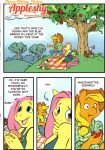  2girls anthro applejack comic fluttershy friendship_is_magic hoofbeat_2 my_little_pony once_bitten_twice_appleshy 