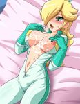  bed biker_clothes bikesuit blonde_hair blush bodysuit breasts bukkake cleavage crown cum cum_in_mouth cum_on_body cum_on_breasts cum_on_upper_body earrings gloves green_eyes hair_over_one_eye hat huge_breasts jewelry konpeto lowres lying mario_kart navel nintendo nipples on_back open_clothes open_mouth princess_rosalina rosetta_(mario) solo spandex super_mario_bros. super_mario_galaxy sweat tongue unzipped 