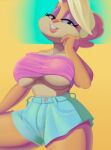 1girl alluring anthro big_breasts blonde breasts brown_skin cleavage clothed curvy eyeshadow furry huge_breasts lagomorph legs looking_at_viewer looney_tunes mammal midriff milf non-nude patricia_bunny pink_nose posing rabbit saransaran sexy short_shorts shorts slut smile standing stockings stomach the_looney_tunes_show thick thick_thighs tube_top under_boob warner_brothers wide_hips