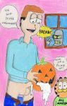  art bender_bending_rodriguez corbenfan84 cum_filled english_text futurama garfield garfield_(character) jack-o&#039;-lantern jon_arbuckle poorly_drawn pumpkin self_upload speech_bubble testicles text wtf 