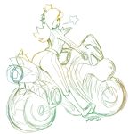 1girl alternate_costume ass bodysuit crown mario_(series) mario_kart mario_kart_wii monochrome motor_vehicle motorcycle nintendo pants princess_rosalina robert_porter rosetta_(mario) sketch solo super_mario_bros. super_mario_galaxy vehicle