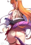 1girl backview big_ass dragon_tail hololive horns kiryuu_coco long_hair miniskirt monster_girl orange_hair pleasedont12881 pointy_ears red_eyes sideboob simple_background stockings tagme tattoo undressing virtual_youtuber