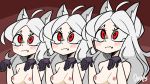 <3 16:9_aspect_ratio 1girl 3_girls ahoge animal_ear_fluff animal_ears bangs belt belt_buckle black_belt black_footwear black_gloves black_pants black_vest blinking blush breasts buckle cerberus_(helltaker) closed_mouth collared_shirt demon_girl demon_tail diives english_text eyebrows_visible_through_hair fang gif gif girl_sandwich gloves heart helltaker hitting inumimi kneel long_hair long_sleeves looking_at_viewer low-tied_long_hair medium_breasts multiple_girls neck_tie newspaper nipples nose_blush nude open_mouth pants parted_bangs parted_lips pussy red_eyes red_shirt rolled_up_newspaper sandwiched shirt silver_hair smile spanking tail text tied_hair triplets very_long_hair vest white_hair wide_oval_eyes