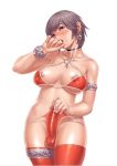  biting breasts brown_hair cum earrings ejaculation erection finger_biting futanari jewelry large_breasts masturbation nipples penis po-ju short_hair thighhighs 