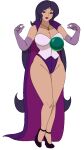  cape closed_eyes earrings full_body gif halloween halloween_costume inusen milf necklace purple_hair sexy very_long_hair 