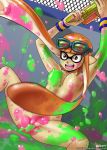 1girl 2014 artist_name bouncing_breasts breasts goggles goggles_on_head gun hairless_pussy ink inkling john_joseco nintendo nipples nude on_ground orange_eyes orange_hair paint pointy_ears pussy shiny shiny_skin short_hair splatoon squid tentacle tentacle_hair water_gun watermark weapon web_address wristband