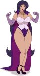  cape closed_eyes earrings full_body halloween halloween_costume inusen milf necklace purple_hair sexy very_long_hair 