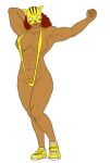 1girl abs bikini dark_skin dc_comics lipstick long_hair mask muscle muscular_female pantha red_hair redhead rosabelle_mendez sling_bikini smile solo teen_titans