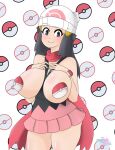  1girl 1girl blue_hair blush breasts dawn dawn_(pokemon) embarrassed game_freak hands_over_breasts hat huge_breasts long_hair nintendo pasties pokemon pokemon_diamond_pearl_&amp;_platinum protoscene scarf smile solo_female solo_focus wristwatch 