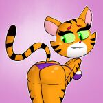  1girl 2017 ass ass_cleavage ass_focus bending_over big_ass big_breasts bikini biting_lip butt_crack cartoon_network cat_starfire cute dat_ass dc_comics feline female_only furry green_eyes koriand&#039;r lip_biting looking_back orange_fur purple_background purple_bikini purple_swimsuit scobionicle99 starfire swimsuit tail teen_titans teen_titans_go tiger tiger_tail 