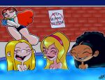 4girls ben_10 ben_10:_omniverse black_hair blonde_hair closed_eyes crossover dark_skin ed,_edd,_'n'_eddy female_only foster's_home_for_imaginary_friends freckles goo_goo_gaga kanker_sisters lucy_mann may_kanker orange_hair pool powerpuff_girls prank princess_morbucks princesscallyie