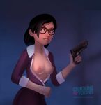  1girl breasts caroline_toons glasses gun miss_pauling nipples team_fortress_2 weapon 