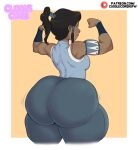  1girl ass avatar_legends big_ass big_breasts blue_eyes brown_hair bubble_butt cuddlecore dark-skinned_female dark_brown_hair fat_ass female_only flexing huge_ass korra large_ass looking_at_viewer looking_back ponytail rear_view sexy sexy_ass sexy_body the_avatar the_legend_of_korra thick_ass thick_thighs thighs water_tribe wide_hips 