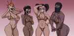 4girls abs armpits big_breasts bikini black_hair bonita_(hellonearthiii) breasts brown_bikini brown_hair brown_skin cassie_(hellonearthiii) cleavage dark-skinned_female face_covered female female_only freckles hat hellonearthiii hijab looking_at_viewer maybe_tomorrow_(webcomic) mohawk_(hairstyle) mole multiple_girls muscle muscular_female navel orange_hair pale-skinned_female pale_skin ponytail pose punk purple_skin short_hair sideboob skyla_cruz smile smiling tan-skinned_female tan_skin thick_thighs thighs toned_female twintails underboob uzi_(hellonearthiii) wide_hips