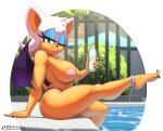  1girl anthro bat bikini_bottom black_nails black_toenails bottle breasts collar eyeshadow foot fur furry green_eyes holding_object huge_breasts key leg leg_up lipstick looking_at_viewer nail_polish nails navel nipples one_eye_closed pink_lipstick pool rouge_the_bat sega sitting smile sonic_the_hedgehog_(series) tagme tail toenail_polish toenails topless water white_fur whitelister wings wink 