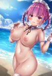  beach blue_sky blush braid breasts embarrassed eyebrows_visible_through_hair high_resolution hololive kneehighs minato_aqua nipples nude pink_eyes pink_hair pubic_hair shiki_(catbox230123) sky sun tied_hair virtual_youtuber wet wrist_cuffs 